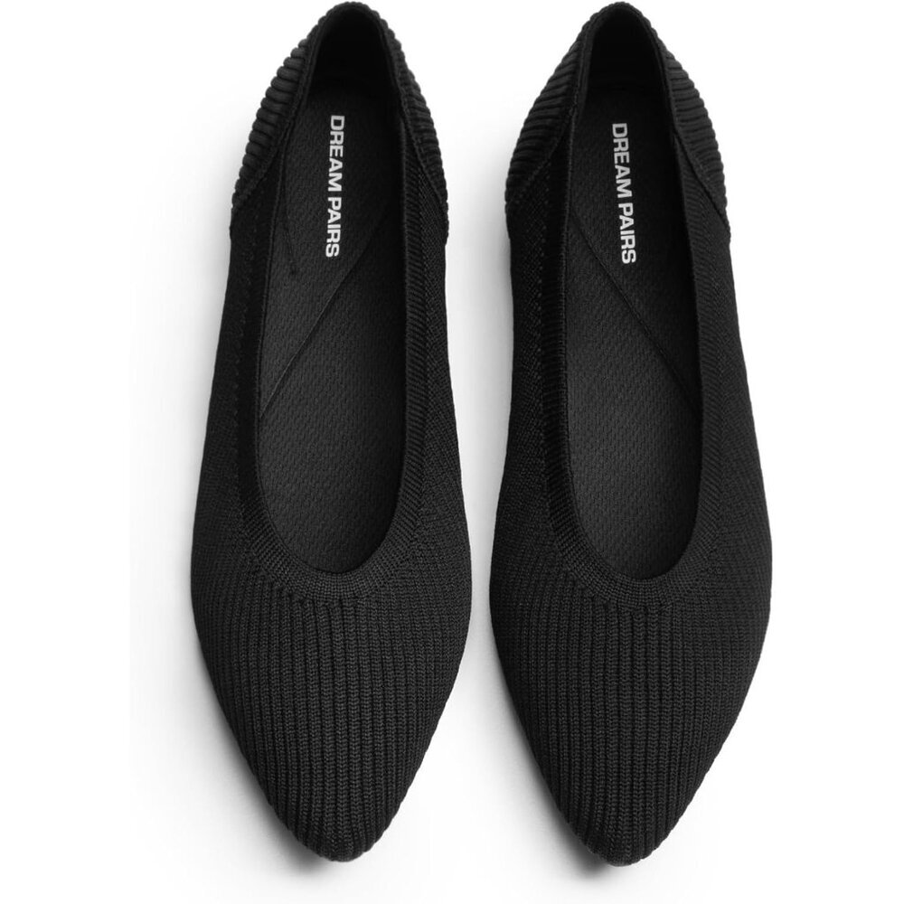 Women's Black Knit Ballet Pointed Toe Breathable Casual Classic Dressy Flats